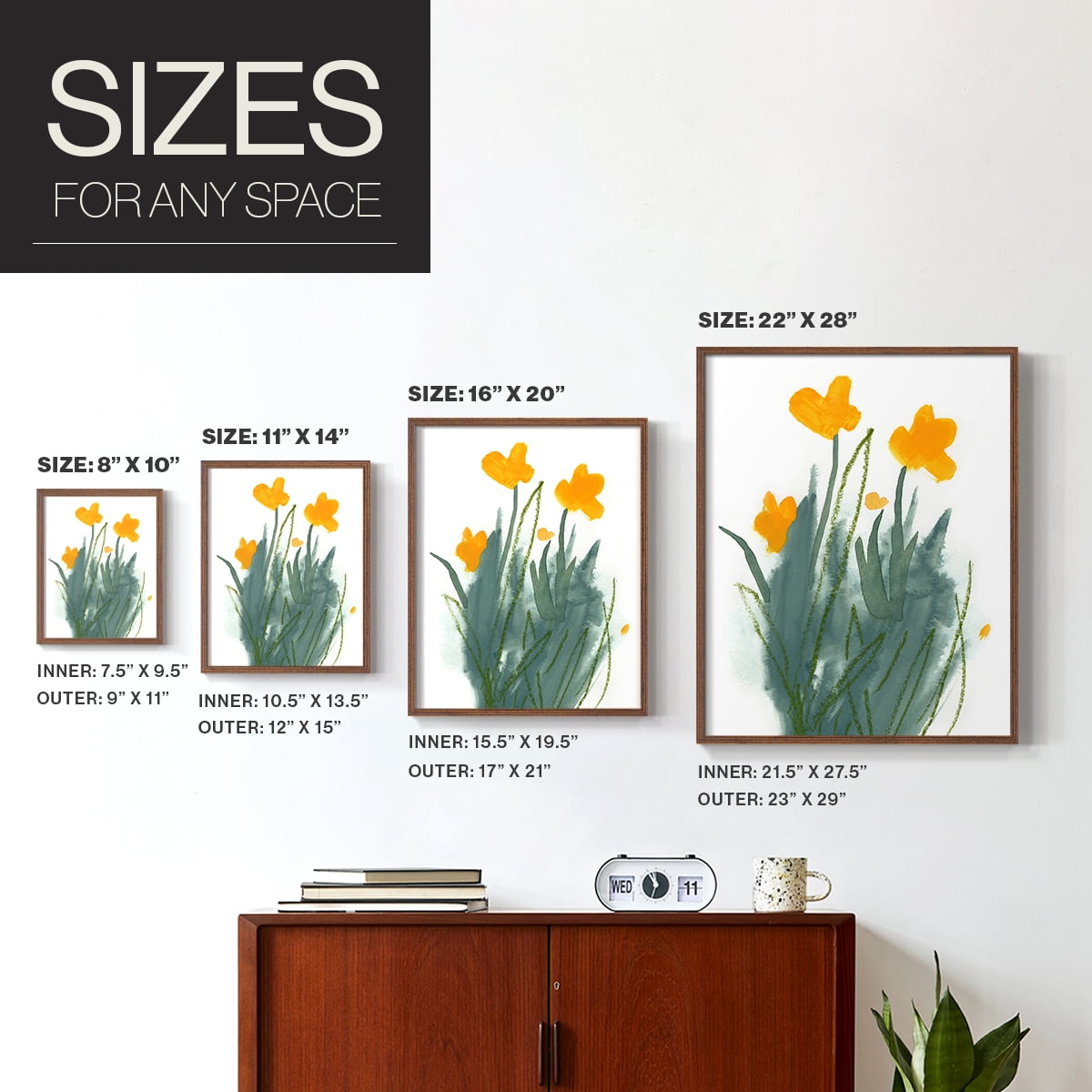 Daffodil Bunch I Framed Print in Brown Solid Wood Framed Print No Nail Hanging