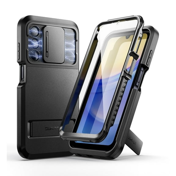 Suritch Cell Phone Case for Samsung Galaxy A15, Shockproof Rugged Hard Shell with Kickstand, Black