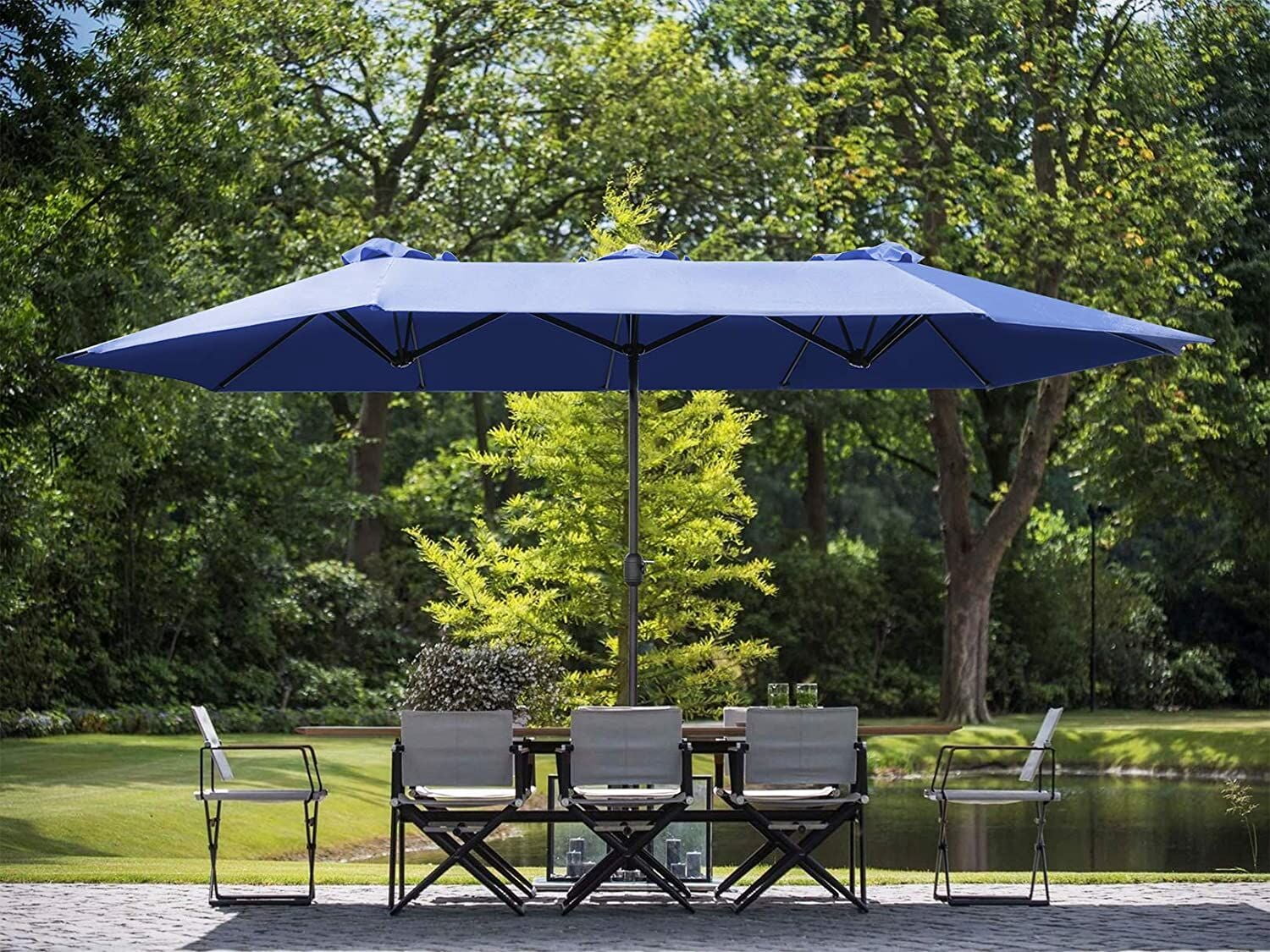 15' Patio Outdoor Umbrella Solar LED Light Crank Sun Shade Garden Canopy Market 