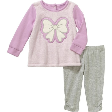 Newborn Baby Girl Glitter Bow Fleece Tunic with Legging Set