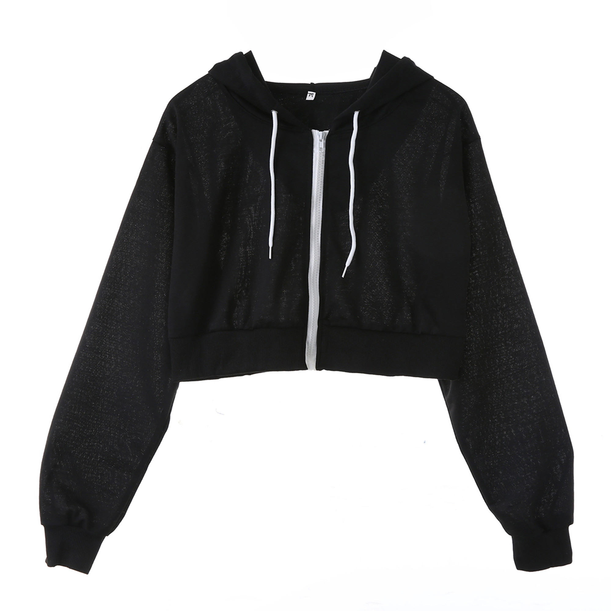 Forwelly Long Sleeve Crop Sweatshirt Hooded for Women Girl Fashion Solid Zip up Hoodie Casual Drawstring Tops