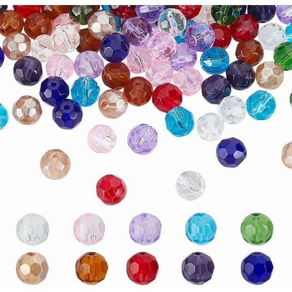10 Colors 100Pcs Glass Faceted Beads 10mm Colorful Round Loose Spacer Bead Assorted Small Clear Craft Bead Bulk for DIY Bracelets Earring Jewelry Making Hole:1.7mm