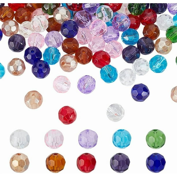 100 cuentas facetadas de vidrio de 10 mm, redondas y sueltas, surtidas, pequeñas y transparentes, para manualidades, 10 colores