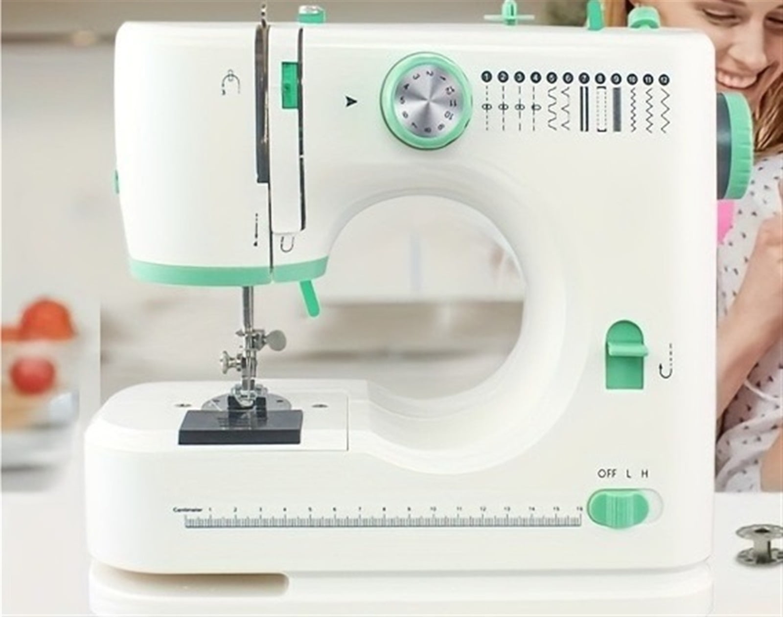 Electric Green Household Sewing Machine, Portable Sewing Machine For Beginner, Double Needle And Thread,16 Kinds Of Stitches