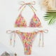 thumbnail image 2 of Conjunto de Bikini con estampado colorido para mujer, bañador con cuello Halter, diseño plisado, copas acolchadas inalámbricas, traje de baño para vadear, 2 of 5