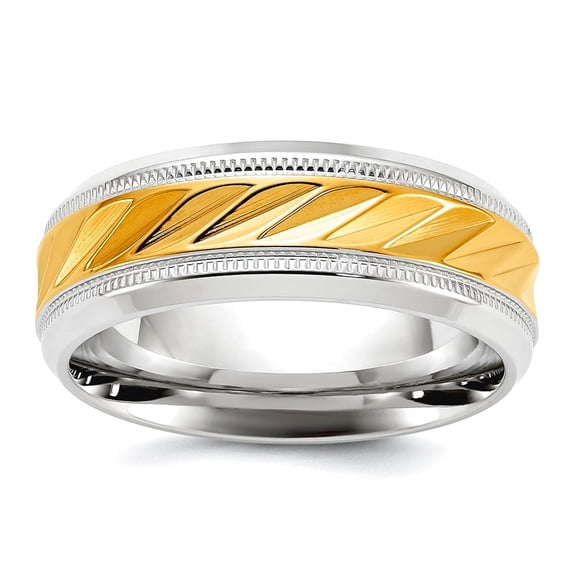 Titanium Polished With Yellow Ip Plated Grooved Center 8mm Band Size 8.5 Ring for Women and Men