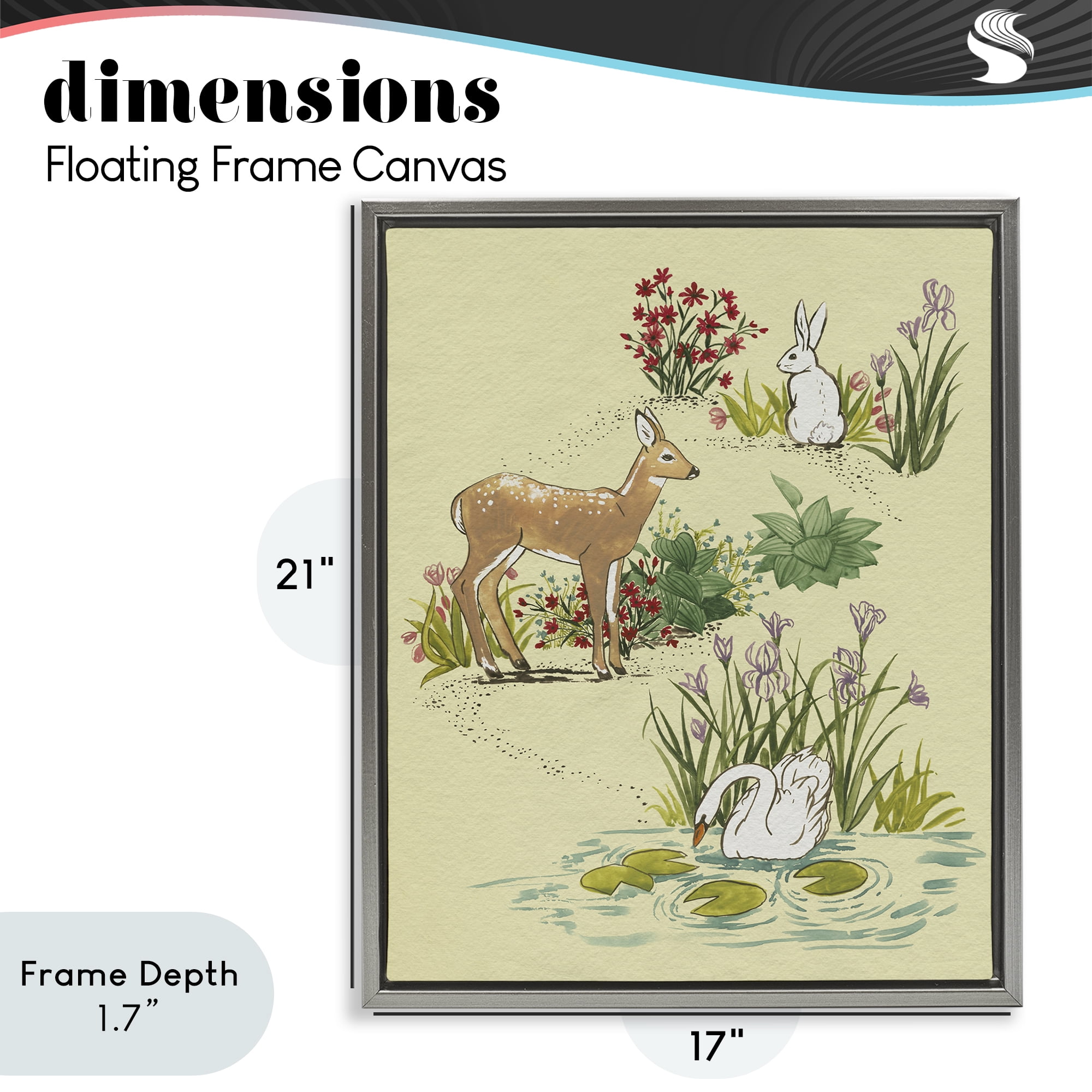 Stupell Industries Peaceful Spring Animals Gray Framed Floater Canvas Wall Art, design by Grace Popp