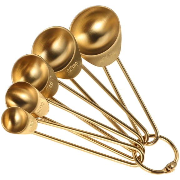 KAKOWELY 5-Piece Golden Stainless Steel Measuring Spoons Set, Stackable Teaspoons for Precise Cooking and Baking