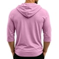 thumbnail image 4 of Mens Thin 3/4 Sleeve V Neck Hoodie Shirts Drawstring Hooded Pullover Loose Fit Beach Athletic Casual Sweatshirt Pink XL, 4 of 7