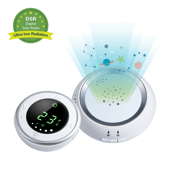 Bebcare Hear Low EMF Emissions Audio Baby Monitor with Starry Night Light, 2-Way Audio, Temperature, Music, 65hr Battery, 2,000ft Range, Up to 2 Baby Units