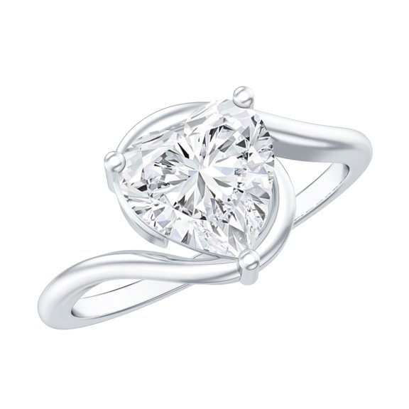 Rosec Jewels Lab Diamond Heart Engagement Ring 2 Carat - 8 mm Solitaire Diamond Heart Bypass Ring (Ef-Vs Quality), 925 Sterling Silver, US 4.00