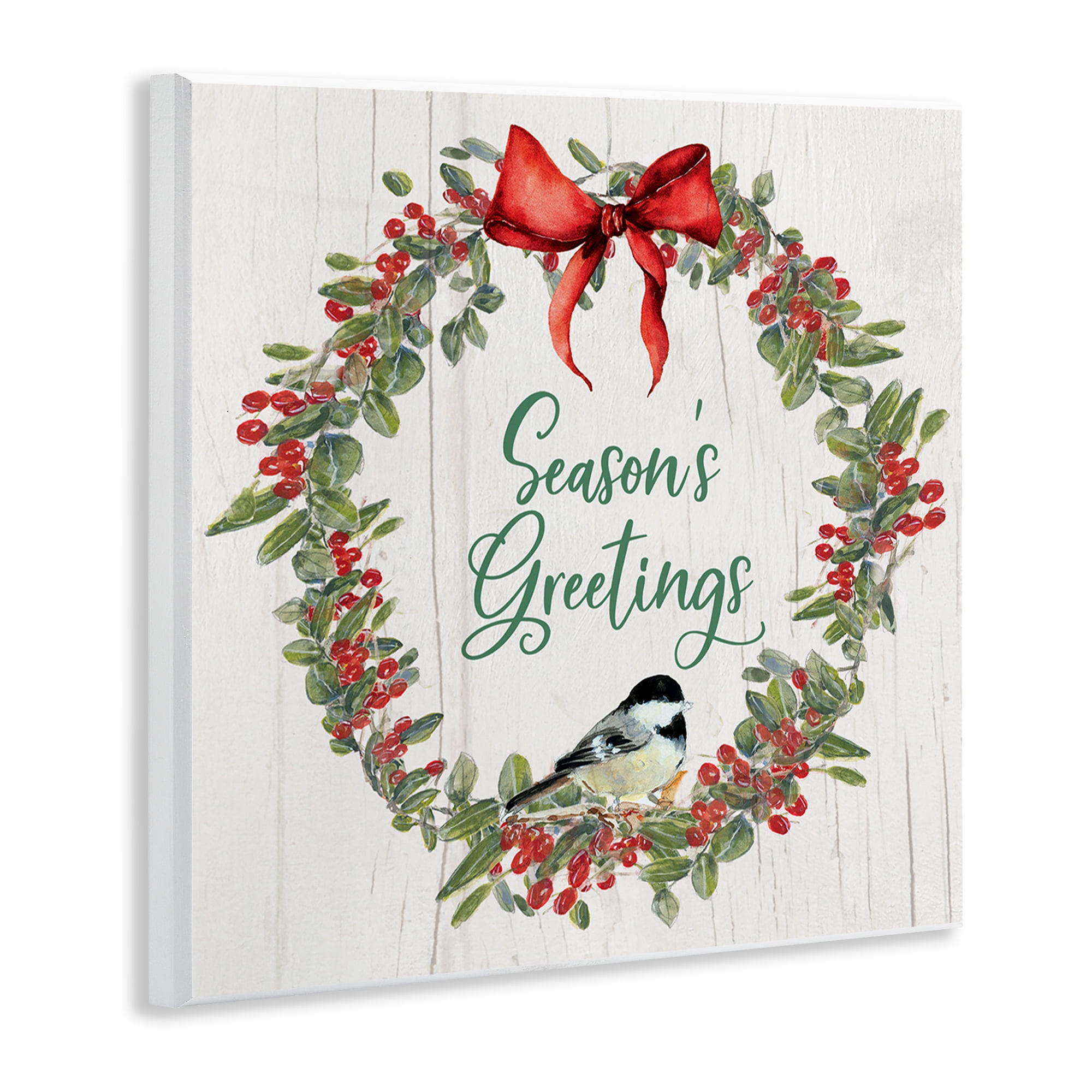 Stupell Industries Season's Greetings Wreath Holiday Painting Unframed Art Prints Wall Art, 12 x 12