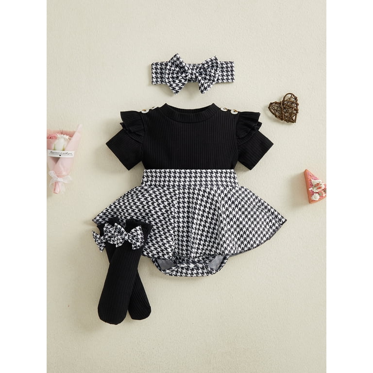 Loicainy Baby Girl Houndstooth Romper, 3-Piece Outfit Set photo 1