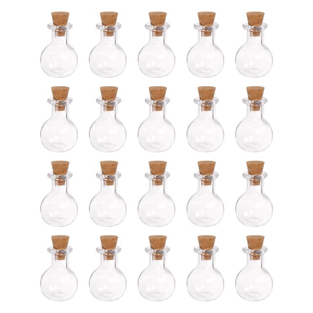 Unique Bargains Mini Bouteilles en Verre avec Bouchon en Liège Forme de Boule, 20 Pcs