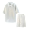 thumbnail image 3 of Mens 2 Piece Outfits Short Sleeve Zipper T Shirt and Shorts Sets Summer Casual Solid Color Suits for Men, 3 of 7