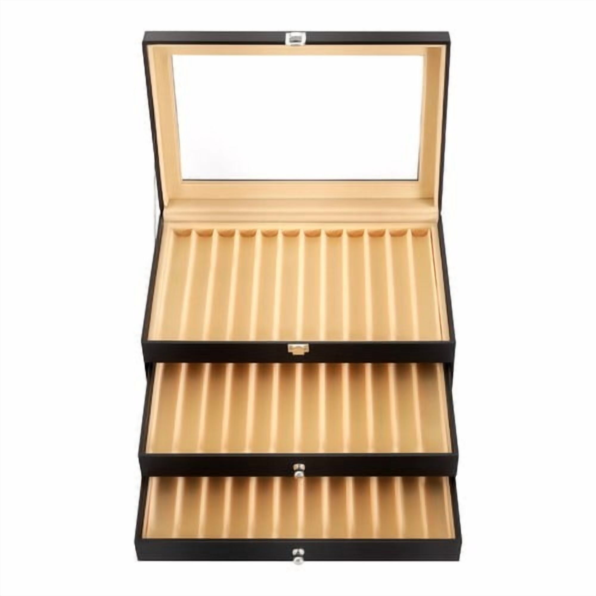 3-Layer 36-Grid Fountain Pen Storage Box Fountain Pen Leather Organizer Showcase for Study Rooms, Offices