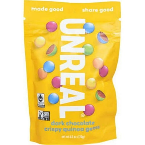 Unreal 6 oz Crispy Quinoa Gems Candy Vegan Gluten Free Dark Chocolate
