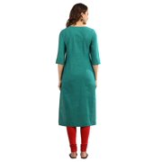 Round Neck Printed Kurta - Alpine Green-Medium