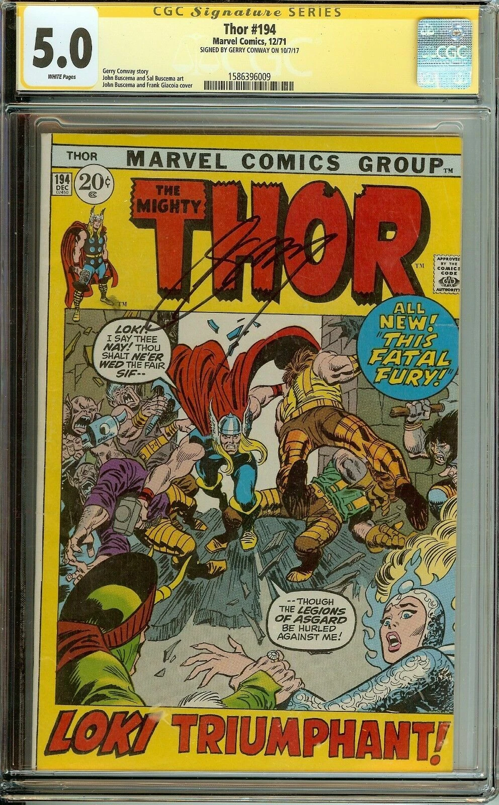 The Mighty Thor #194 Signed by Gerry Conway CGC 5.0
