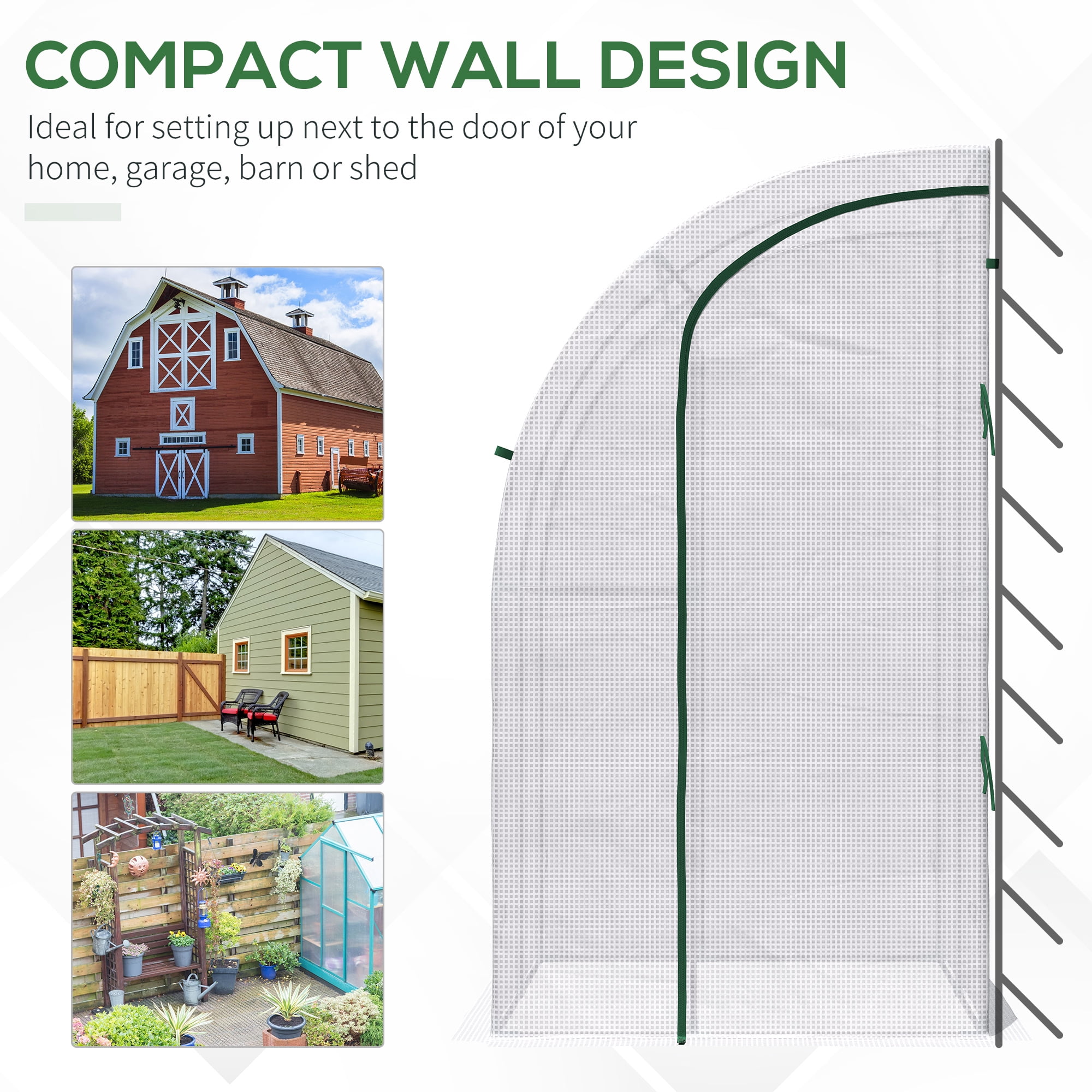 Outsunny 5' x 4' x 7' Outdoor Lean to Greenhouse, Walk-In Green House Plant Nursery with Roll-up Window, PE Cover, White