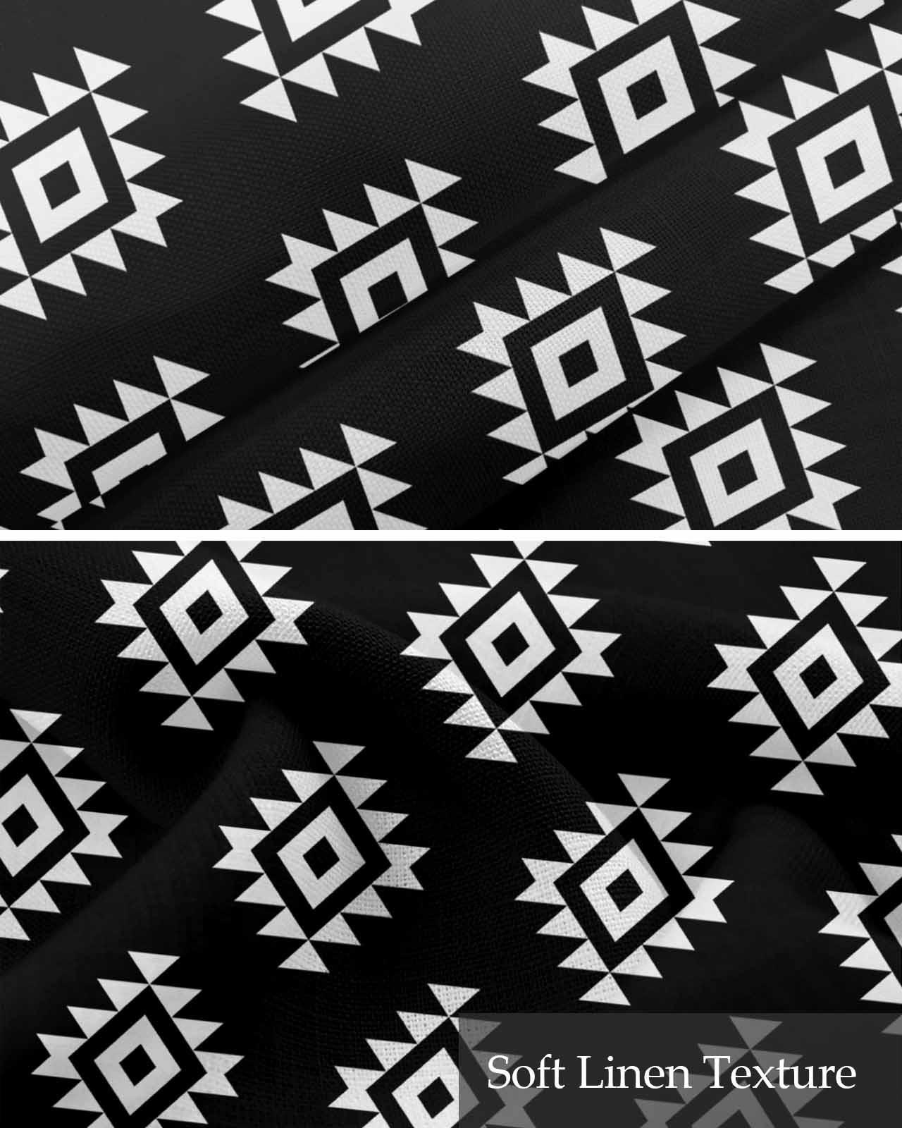 Black Boho Geometric Kitchen Valances for Windows Farmhouse Linen Window Valance Curtain for Living Room Window Treatment Retro Simple Ethnic Abstract Motifs Valance Rod Pocket Topper, 54 x 18 Inch