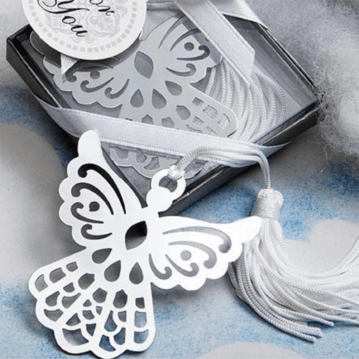 100Pcs Angel Bookmark Favor with Elegant Silk Wedding Party Favor Gift Boxed Book Lovers Collection Bookmark