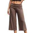 thumbnail image 1 of Argulvti Women's Capri Pants Fold Over Waistband Low Rise Solid Color Wide Leg Cropped Lounge Trousers, 1 of 9