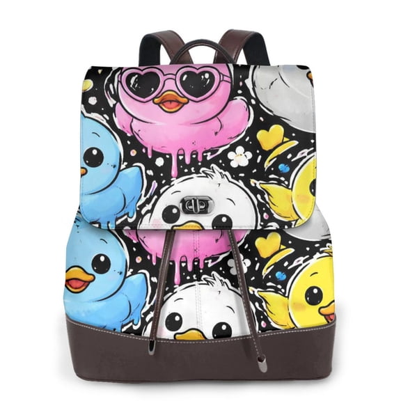 Colorful Cute Ducks Women's Leather Backpack All-Over Print Bag for Work and Travel