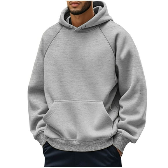 Chiccall Fleece Hoodie for Men Loose Casual Snap Stand Collar Hooded Sweatshirt Outdoor Active Pullover with Pocket