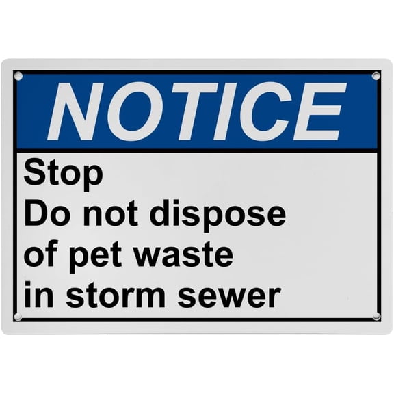 Weatherproof Horizontal ANSI Pet Rules Sign (Stop Do not dispose of pet waste in storm sewer) 8 in" x 12 in" UV Resistant Indoor Outdoor Workplace Insdustrial Caution Danger Warning SIgn