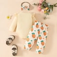 thumbnail image 2 of Bellafa Newborn Baby Girl's 3pc Animal Prints Long Sleeve Romper and Pant Sets Cute Infant Easter Outfits with Bowknot Headband, 2 of 9