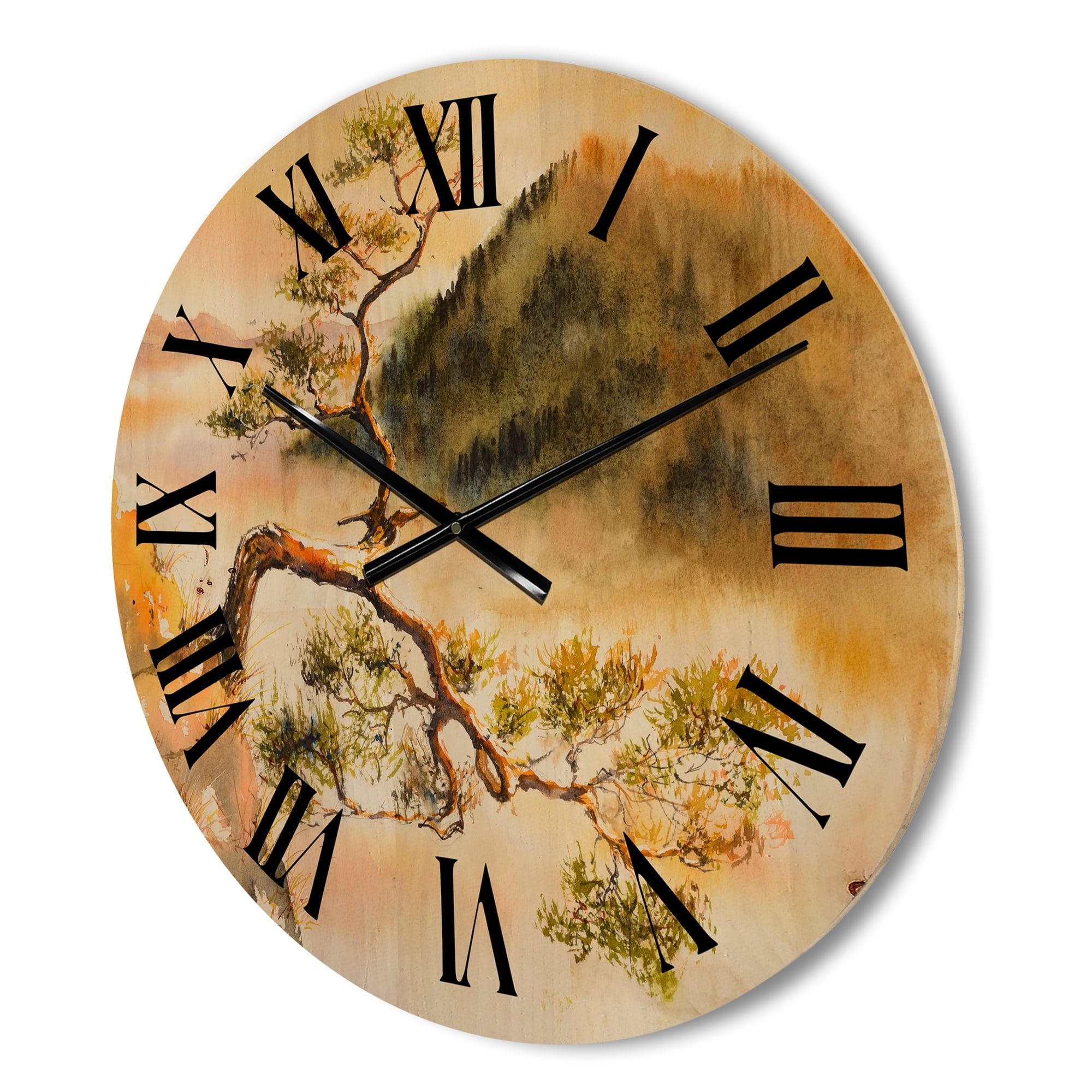 Designart 'The Top of Sokolica Peak With Curved Pine Tree' Traditional Wood Wall Clock