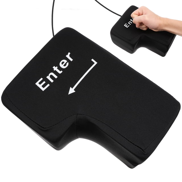 Cojín decorativo con forma de tecla Enter grande con USB, ideal para aliviar el estrés en la oficina, perfecto para la siesta o como juguete desesperante (Negro)