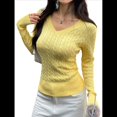 thumbnail image 1 of Suéter de Punto de Larga para Mujer, Jersey Ajustado con Cuello en V, Moda de Otoño, Atuendos Informales de Negocios para Otoño. Amarillo M, 1 of 10