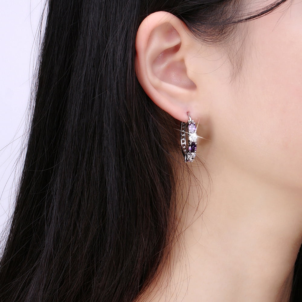 Hoop Earrings for Women Purple Cubic Zirconia White Gold Plated Ginger Lyne Collection