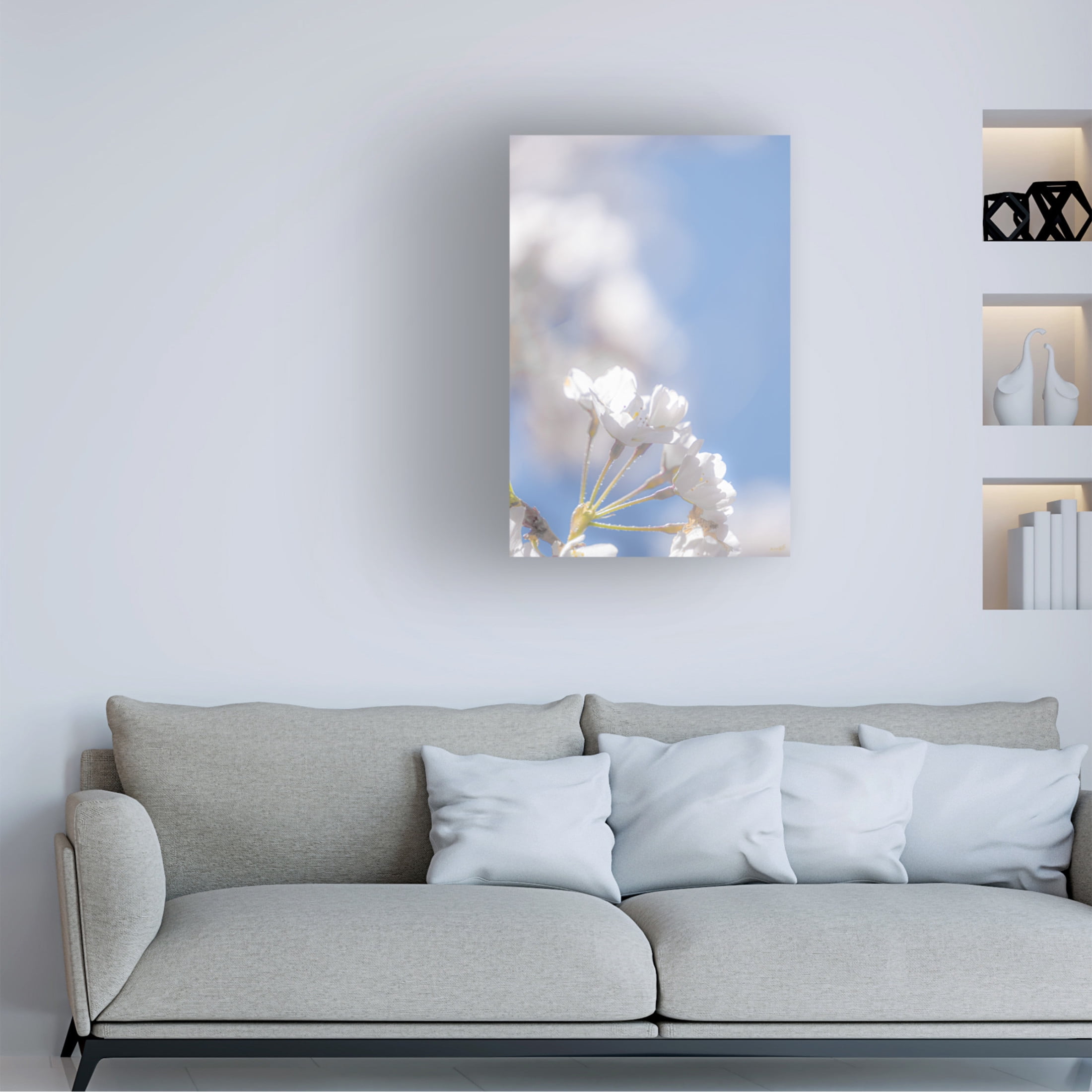 Canvas Wall Art - Life BeautifuLEE 'White Flowers Kissing Blue Sky 11' Wall Art for Living Room, Bedroom, or Office Décor by Trademark Fine Art - 30 x 47 Inches