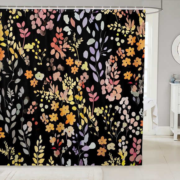 YST Rideau de Douche Fleur Boho Jaune, Rideaux de Salle de Bain Fleurs Mignonnes Décoration Rustique Maison, Rideau de Douche en Tissu Floral Aquarelle Ensemble de Salle de Bain Fleurs Sauvages 72"Lx78"H