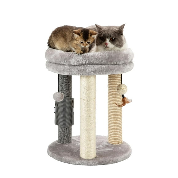 Árbol de gato pequeño 4 en 1 MECOOL con cama suave y juguetes de bolas colgantes color gris