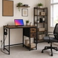 thumbnail image 2 of 38" Computer Desk with Charging Station & 2 Fabric Drawers,Home Office Desk Writing Desk for Small Spaces,Rustic Brown, 2 of 9