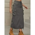 thumbnail image 5 of Denim Skirt Below Knee Length High Waisted Jean Skirts for Women Dark Gray L, 5 of 7