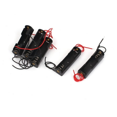 Unique Bargains Cable Wire Spring Clip 1 x 1.5V AA Battery Cell Case Holder Box Black 5Pcs