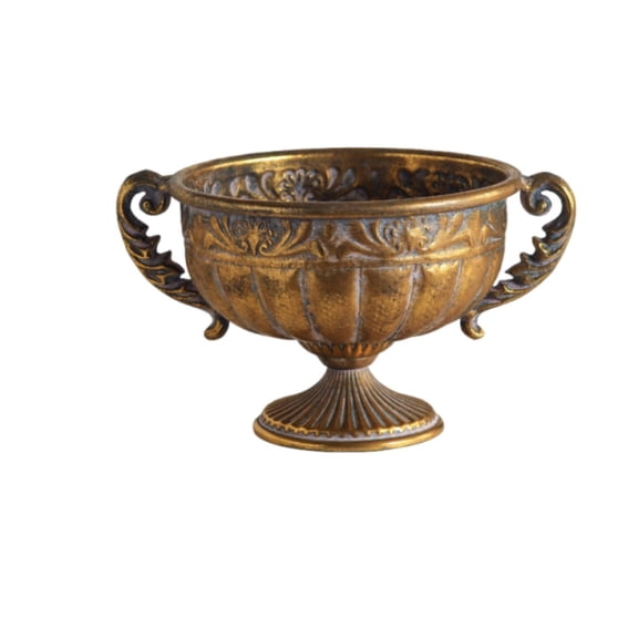 Fzaqwen 2 Pack Antique Gold Goblet Vase Sturdy Iron Pedestal Urn Planter Decorative Flower Container for Tabletop Living Space Display