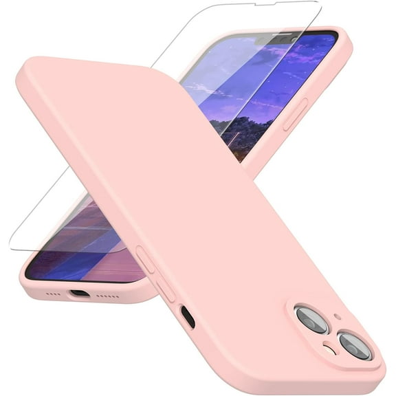 Silicone Phone Case for iPhone 14 Plus- includes 1 Screen Protectors, Soft Anti-Scratch Microfiber Lining - 6.7 inch, Pink
