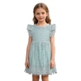 thumbnail image 4 of Bobifish Little Girls Dresses Crew Neck Ruffle Cap Sleeve Lace Pom Pom Ruffled Smocked A-Line Dresses Party Dresses, 4 of 4