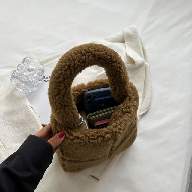 Bolsa de mano de felpa a cuadros para mujerde mano de piel sintética para otoño e inviernocálido para el trabajo (café) Likrtyny Para Estrenar