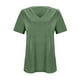 thumbnail image 4 of Nueva camiseta de manga corta con cuello en V para mujer: prenda informal de primavera/verano, poliéster/spandex, diseño fruncido en la cintura, 4 of 5