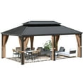 thumbnail image 3 of Lacoo 12' x 20' Hardtop Gazebo, Double Roof Pavilion with Galvanized Steel Canopy Netting & Curtains, 3 of 7