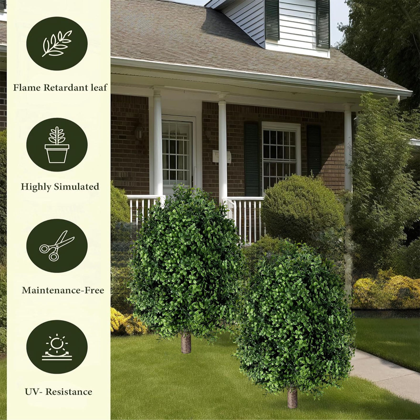 Tuscom 24in Artificial Boxwood Topiary Ball, Fake Outdoor Plants with Ground Stake for Garden Yard Decor, Realistic Faux Shrub for Porch Indoor Potted Greenery