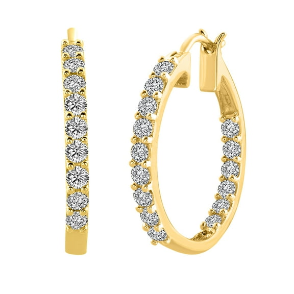 1 Carat Diamond Inside Out Hoop Earrings in 10K Yellow Gold