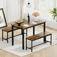 thumbnail image 2 of HSUNNS Farmhouse 3-Piece Dining Table Set for 4, Small Kitchen Table Set with 2 Benches for Apartment Dining Room, Rustic Brown, 2 of 10